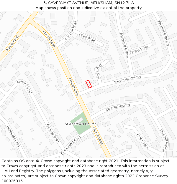 5, SAVERNAKE AVENUE, MELKSHAM, SN12 7HA: Location map and indicative extent of plot