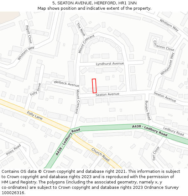 5, SEATON AVENUE, HEREFORD, HR1 1NN: Location map and indicative extent of plot
