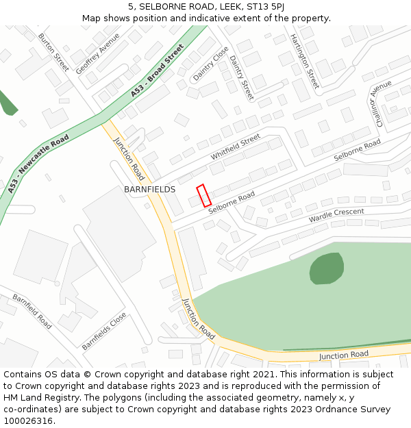 5, SELBORNE ROAD, LEEK, ST13 5PJ: Location map and indicative extent of plot