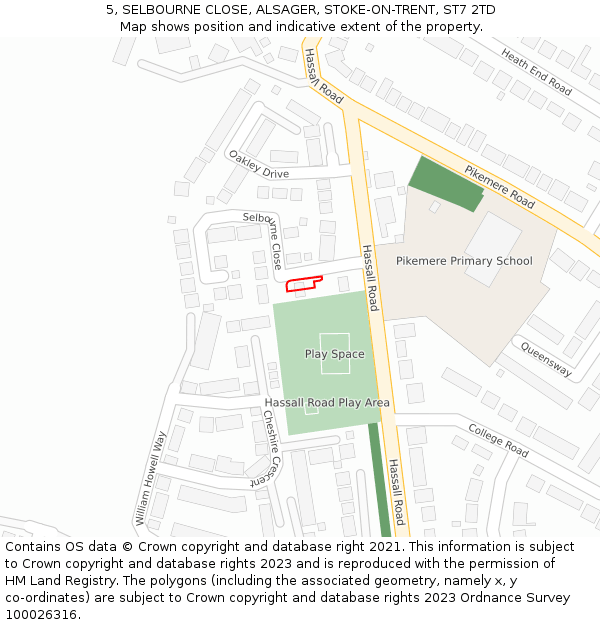 5, SELBOURNE CLOSE, ALSAGER, STOKE-ON-TRENT, ST7 2TD: Location map and indicative extent of plot