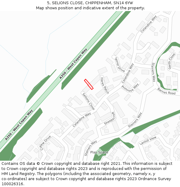 5, SELIONS CLOSE, CHIPPENHAM, SN14 6YW: Location map and indicative extent of plot
