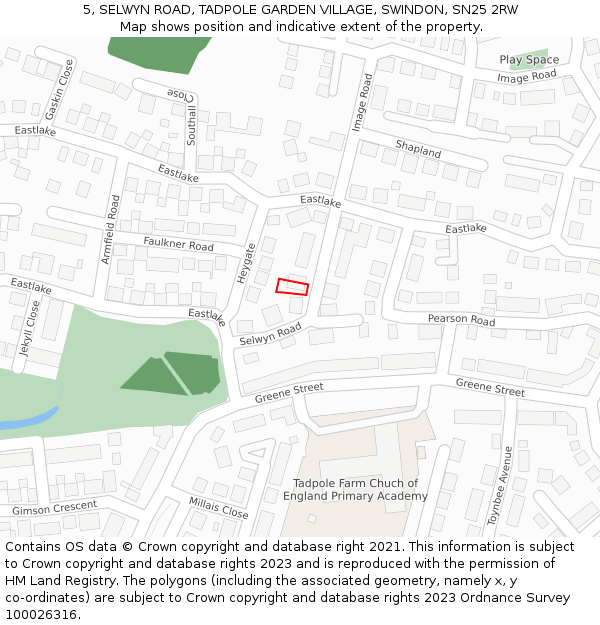 5, SELWYN ROAD, TADPOLE GARDEN VILLAGE, SWINDON, SN25 2RW: Location map and indicative extent of plot
