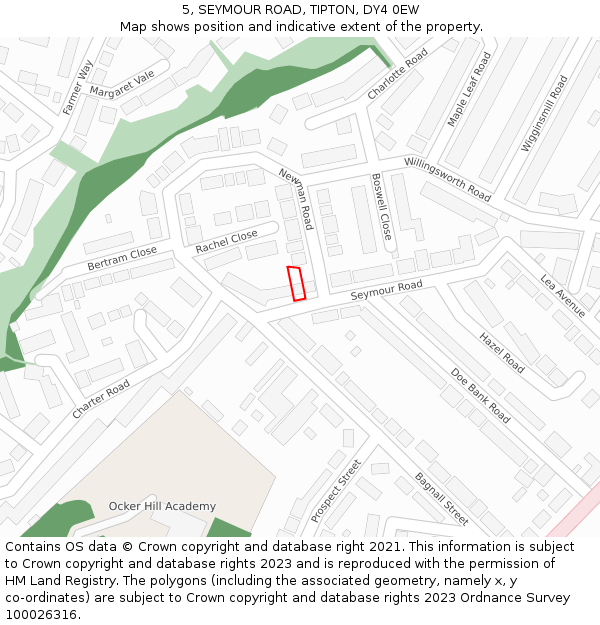 5, SEYMOUR ROAD, TIPTON, DY4 0EW: Location map and indicative extent of plot