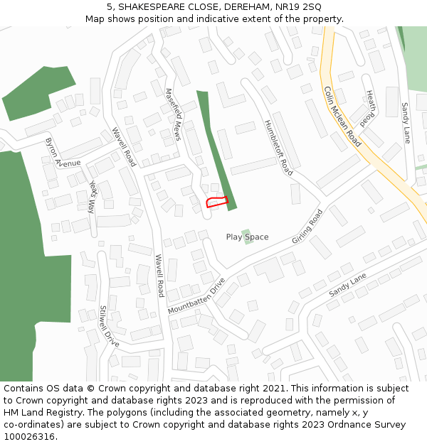 5, SHAKESPEARE CLOSE, DEREHAM, NR19 2SQ: Location map and indicative extent of plot
