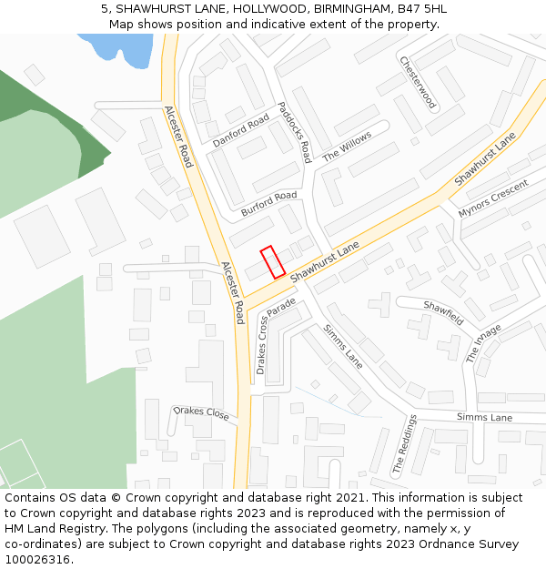 5, SHAWHURST LANE, HOLLYWOOD, BIRMINGHAM, B47 5HL: Location map and indicative extent of plot