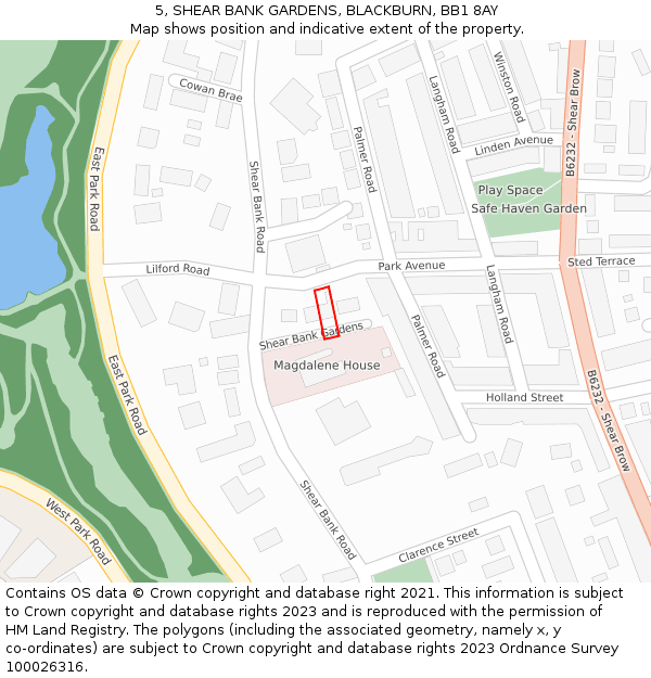 5, SHEAR BANK GARDENS, BLACKBURN, BB1 8AY: Location map and indicative extent of plot