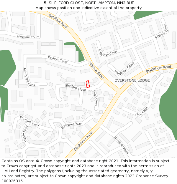 5, SHELFORD CLOSE, NORTHAMPTON, NN3 8UF: Location map and indicative extent of plot