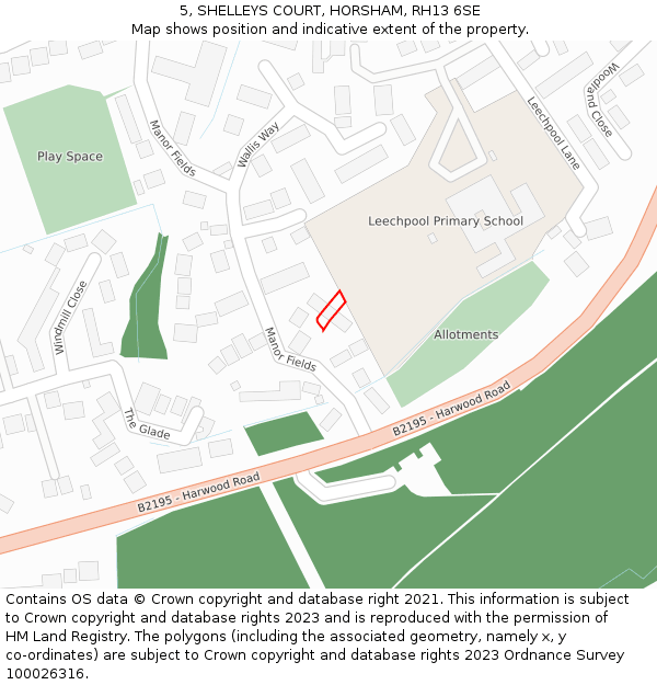 5, SHELLEYS COURT, HORSHAM, RH13 6SE: Location map and indicative extent of plot