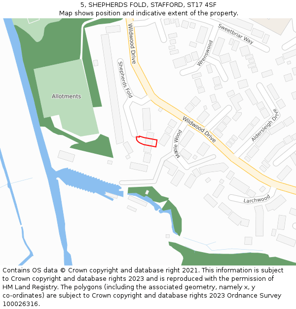 5, SHEPHERDS FOLD, STAFFORD, ST17 4SF: Location map and indicative extent of plot