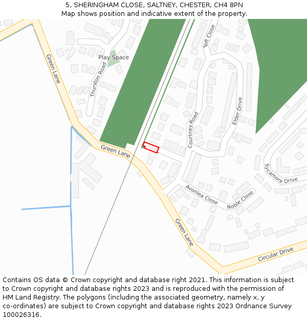 5, SHERINGHAM CLOSE, SALTNEY, CHESTER, CH4 8PN: Location map and indicative extent of plot