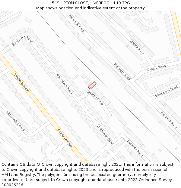 5, SHIPTON CLOSE, LIVERPOOL, L19 7PG: Location map and indicative extent of plot