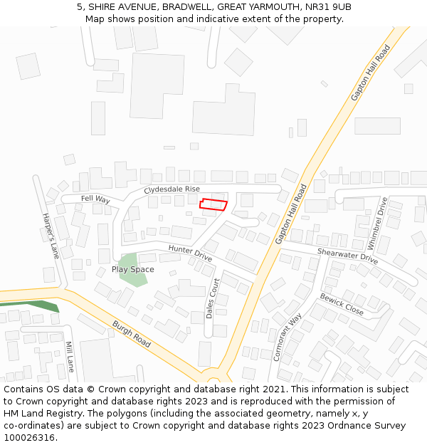 5, SHIRE AVENUE, BRADWELL, GREAT YARMOUTH, NR31 9UB: Location map and indicative extent of plot