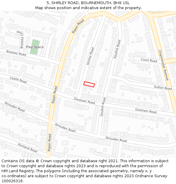5, SHIRLEY ROAD, BOURNEMOUTH, BH9 1SL: Location map and indicative extent of plot