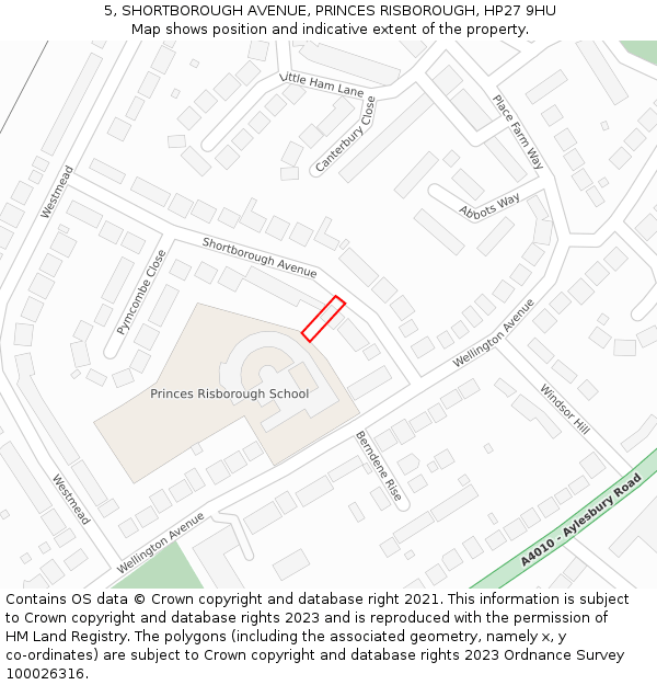5, SHORTBOROUGH AVENUE, PRINCES RISBOROUGH, HP27 9HU: Location map and indicative extent of plot