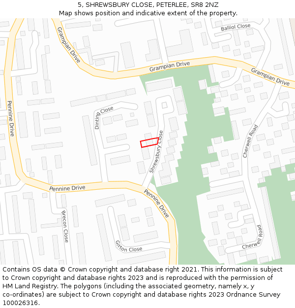 5, SHREWSBURY CLOSE, PETERLEE, SR8 2NZ: Location map and indicative extent of plot