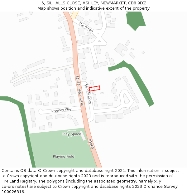 5, SILHALLS CLOSE, ASHLEY, NEWMARKET, CB8 9DZ: Location map and indicative extent of plot