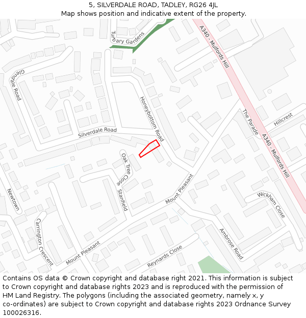 5, SILVERDALE ROAD, TADLEY, RG26 4JL: Location map and indicative extent of plot
