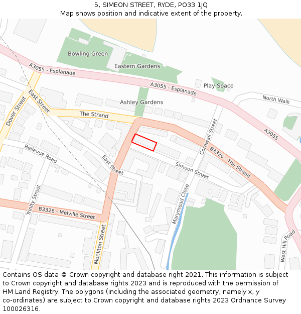 5, SIMEON STREET, RYDE, PO33 1JQ: Location map and indicative extent of plot