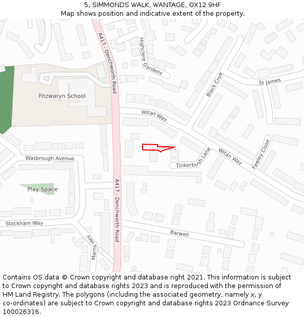 5, SIMMONDS WALK, WANTAGE, OX12 9HF: Location map and indicative extent of plot