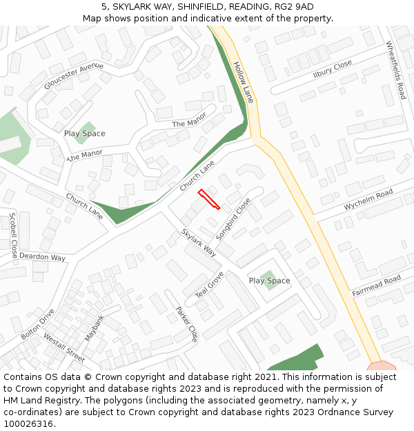 5, SKYLARK WAY, SHINFIELD, READING, RG2 9AD: Location map and indicative extent of plot