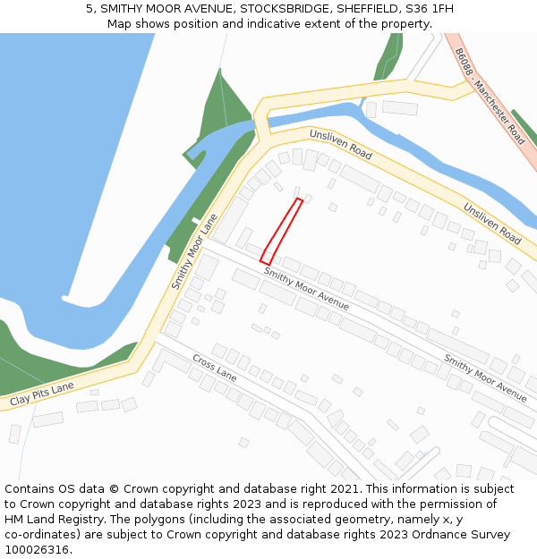 5, SMITHY MOOR AVENUE, STOCKSBRIDGE, SHEFFIELD, S36 1FH: Location map and indicative extent of plot