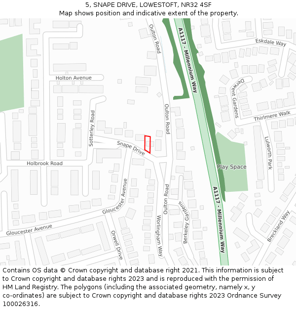 5, SNAPE DRIVE, LOWESTOFT, NR32 4SF: Location map and indicative extent of plot