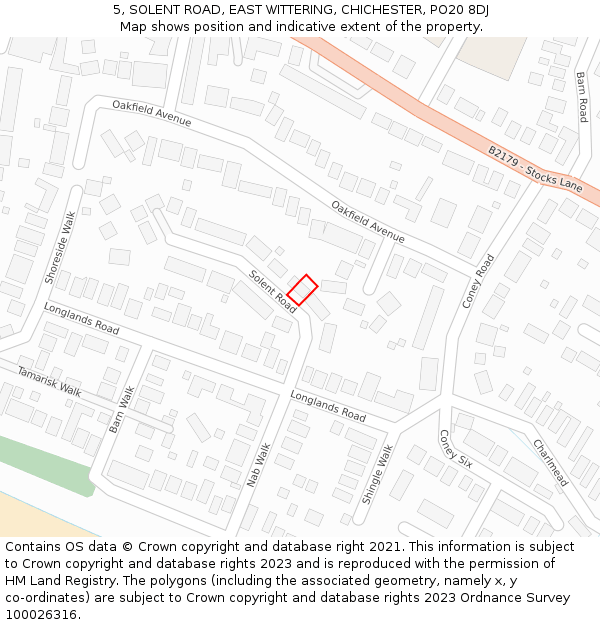 5, SOLENT ROAD, EAST WITTERING, CHICHESTER, PO20 8DJ: Location map and indicative extent of plot