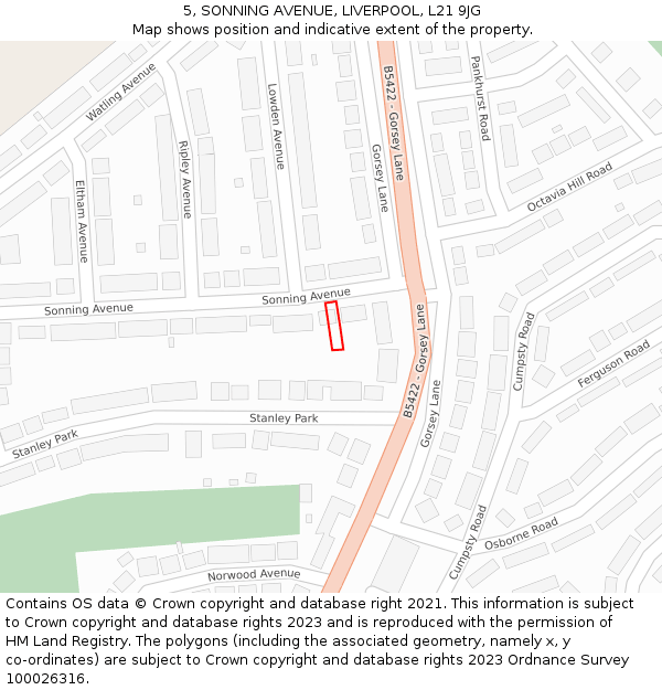 5, SONNING AVENUE, LIVERPOOL, L21 9JG: Location map and indicative extent of plot