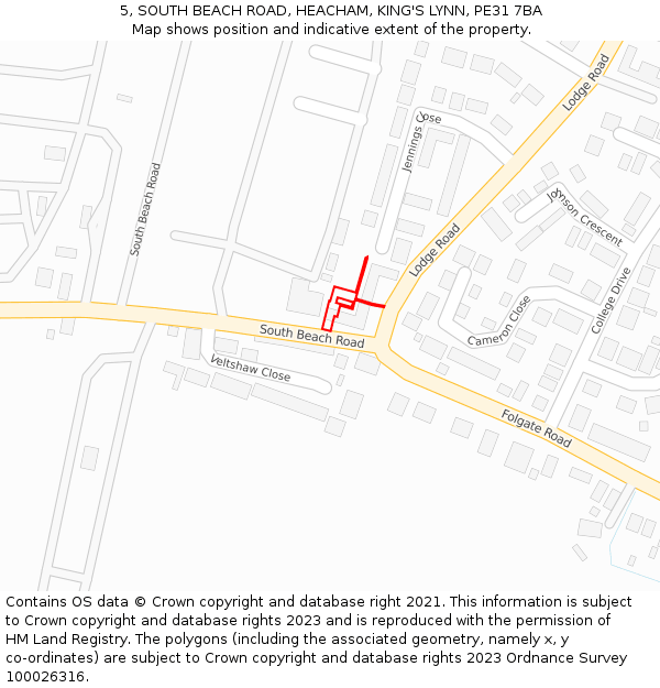 5, SOUTH BEACH ROAD, HEACHAM, KING'S LYNN, PE31 7BA: Location map and indicative extent of plot