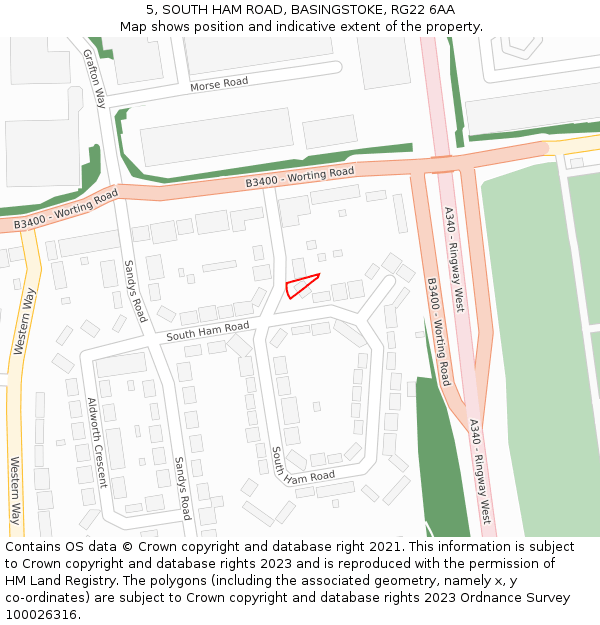 5, SOUTH HAM ROAD, BASINGSTOKE, RG22 6AA: Location map and indicative extent of plot