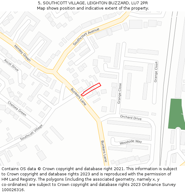 5, SOUTHCOTT VILLAGE, LEIGHTON BUZZARD, LU7 2PR: Location map and indicative extent of plot