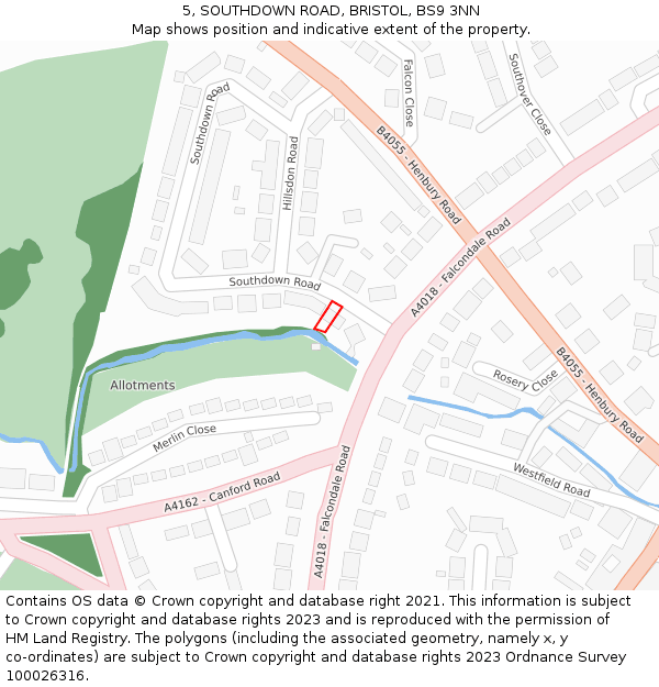 5, SOUTHDOWN ROAD, BRISTOL, BS9 3NN: Location map and indicative extent of plot