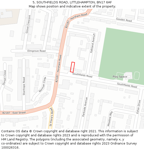 5, SOUTHFIELDS ROAD, LITTLEHAMPTON, BN17 6AF: Location map and indicative extent of plot