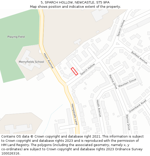 5, SPARCH HOLLOW, NEWCASTLE, ST5 9PA: Location map and indicative extent of plot