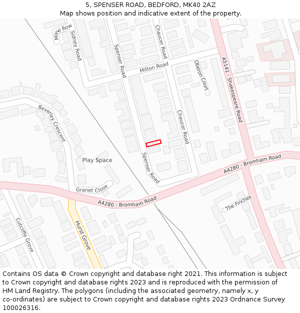 5, SPENSER ROAD, BEDFORD, MK40 2AZ: Location map and indicative extent of plot