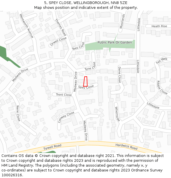 5, SPEY CLOSE, WELLINGBOROUGH, NN8 5ZE: Location map and indicative extent of plot