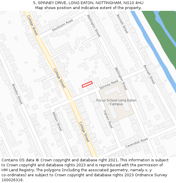 5, SPINNEY DRIVE, LONG EATON, NOTTINGHAM, NG10 4HU: Location map and indicative extent of plot