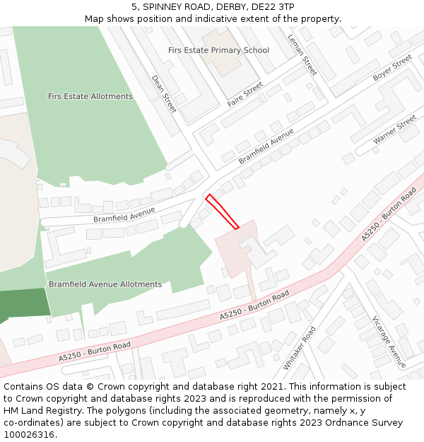 5, SPINNEY ROAD, DERBY, DE22 3TP: Location map and indicative extent of plot