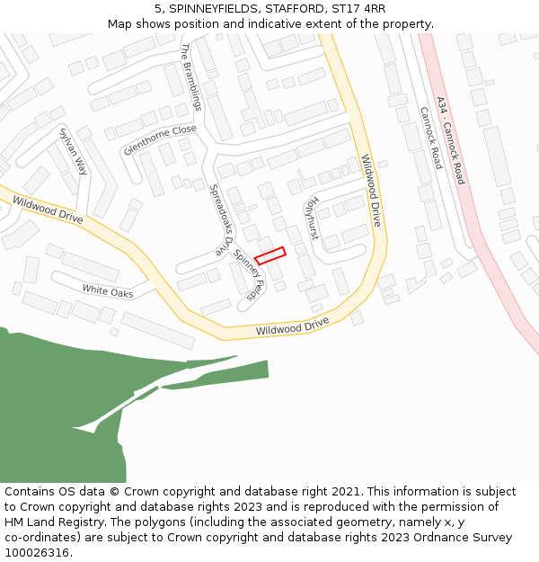 5, SPINNEYFIELDS, STAFFORD, ST17 4RR: Location map and indicative extent of plot