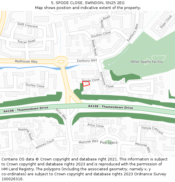 5, SPODE CLOSE, SWINDON, SN25 2EG: Location map and indicative extent of plot