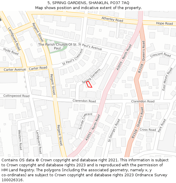 5, SPRING GARDENS, SHANKLIN, PO37 7AQ: Location map and indicative extent of plot