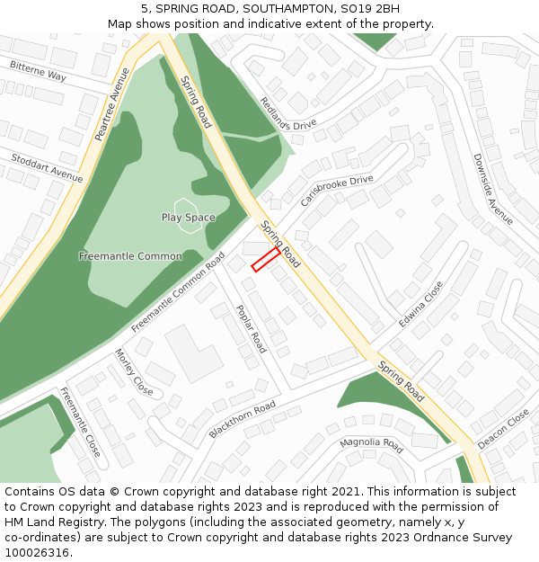 5, SPRING ROAD, SOUTHAMPTON, SO19 2BH: Location map and indicative extent of plot