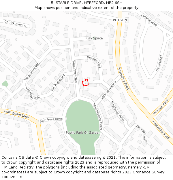 5, STABLE DRIVE, HEREFORD, HR2 6SH: Location map and indicative extent of plot