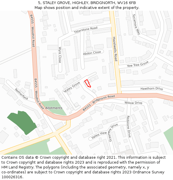 5, STALEY GROVE, HIGHLEY, BRIDGNORTH, WV16 6FB: Location map and indicative extent of plot