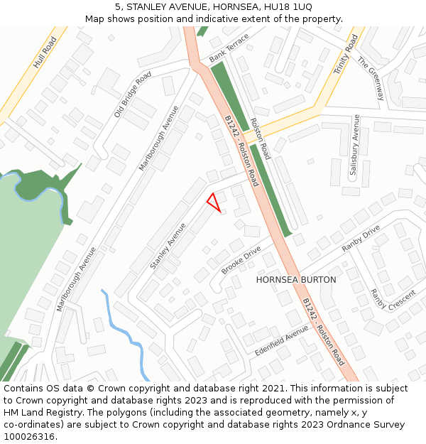 5, STANLEY AVENUE, HORNSEA, HU18 1UQ: Location map and indicative extent of plot