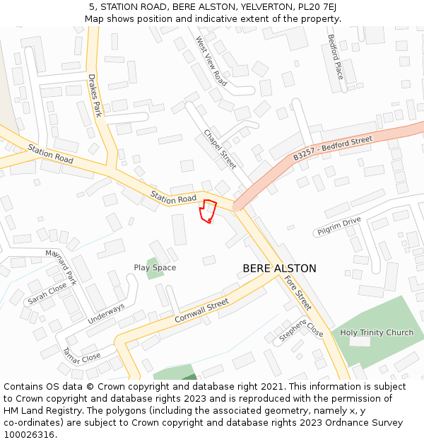 5, STATION ROAD, BERE ALSTON, YELVERTON, PL20 7EJ: Location map and indicative extent of plot