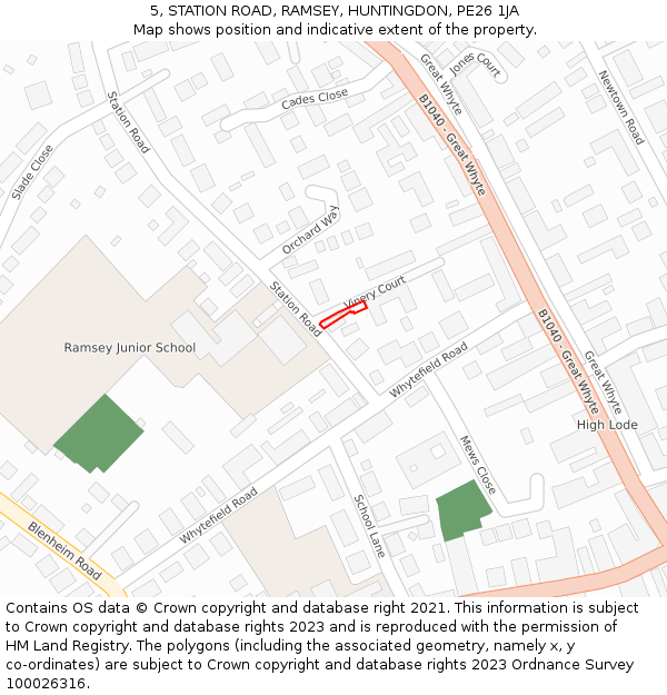 5, STATION ROAD, RAMSEY, HUNTINGDON, PE26 1JA: Location map and indicative extent of plot