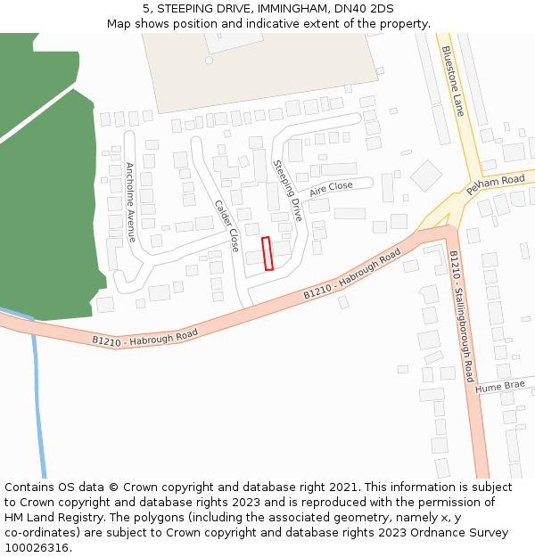 5, STEEPING DRIVE, IMMINGHAM, DN40 2DS: Location map and indicative extent of plot