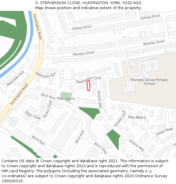 5, STEPHENSON CLOSE, HUNTINGTON, YORK, YO32 9GG: Location map and indicative extent of plot
