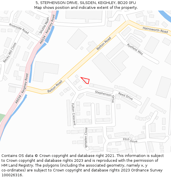5, STEPHENSON DRIVE, SILSDEN, KEIGHLEY, BD20 0FU: Location map and indicative extent of plot